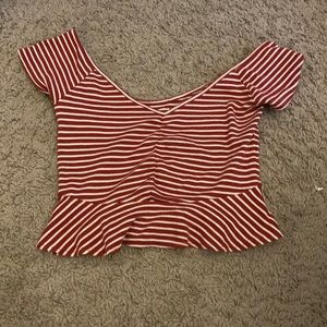 Extra Small American Eagle Red & White Striped Cropped Shirt